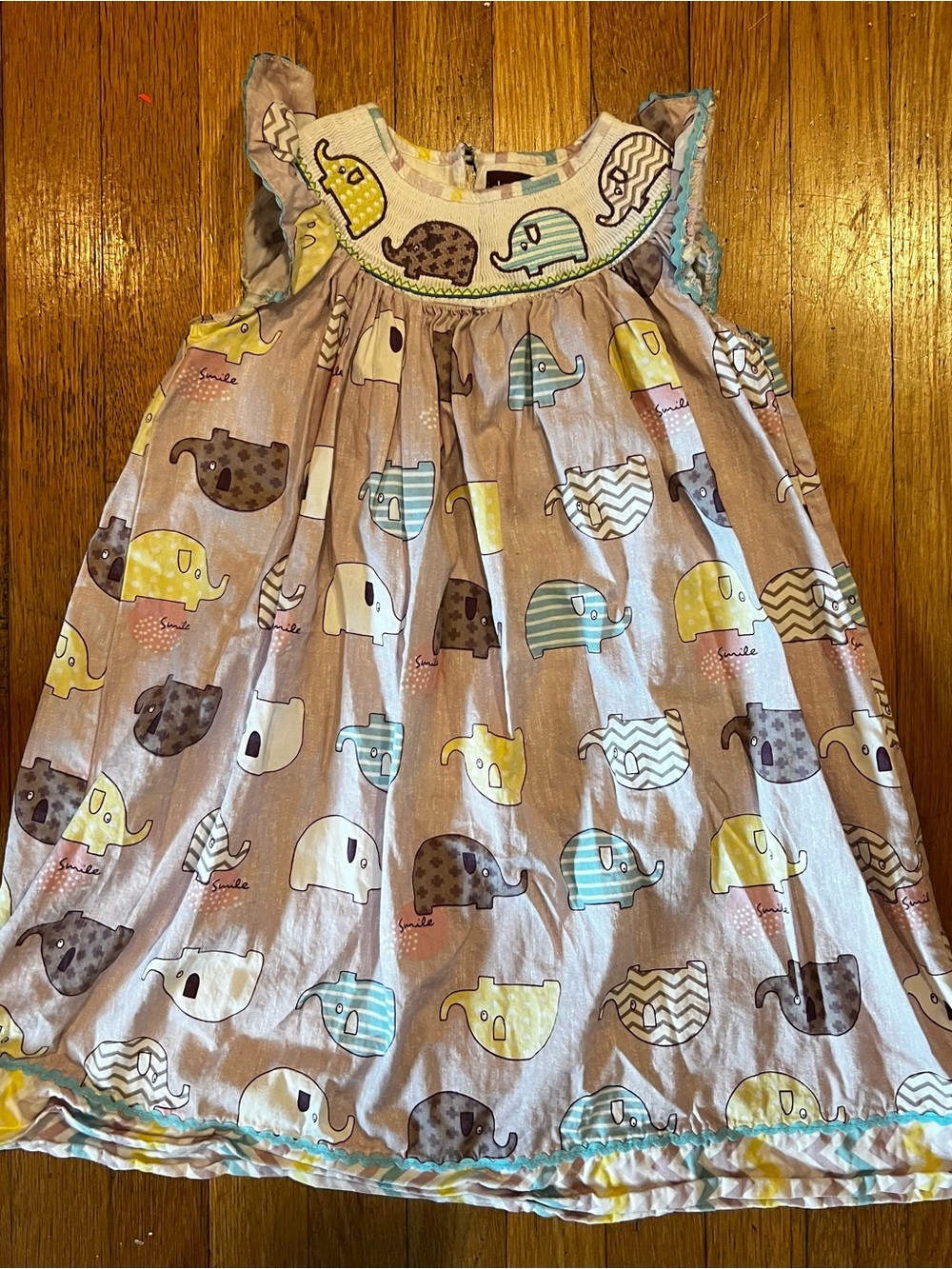 Girls' lil Cactus Pastel Elephant Print Sundress - Yellow, Blue, Gray smocked